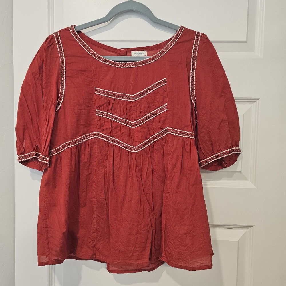 Sundance Red Top with White Embroidery